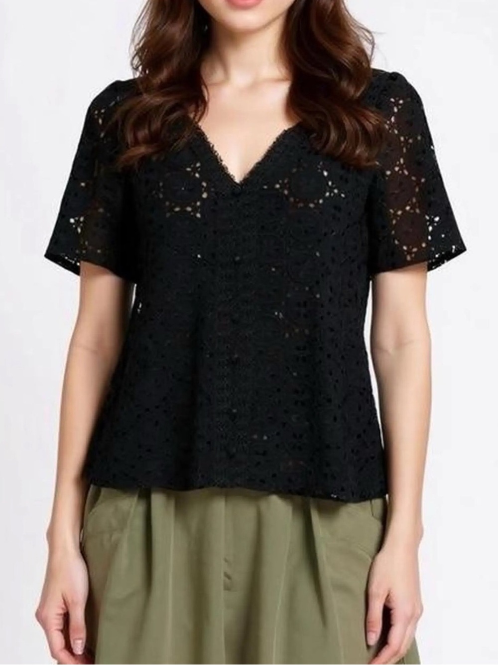 Sezane Black Patty short sleeve Blouse Top